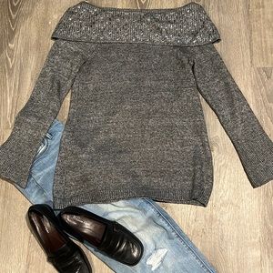 White House Black Market Grey Cowl Neck Sweater with Sparkling Accents